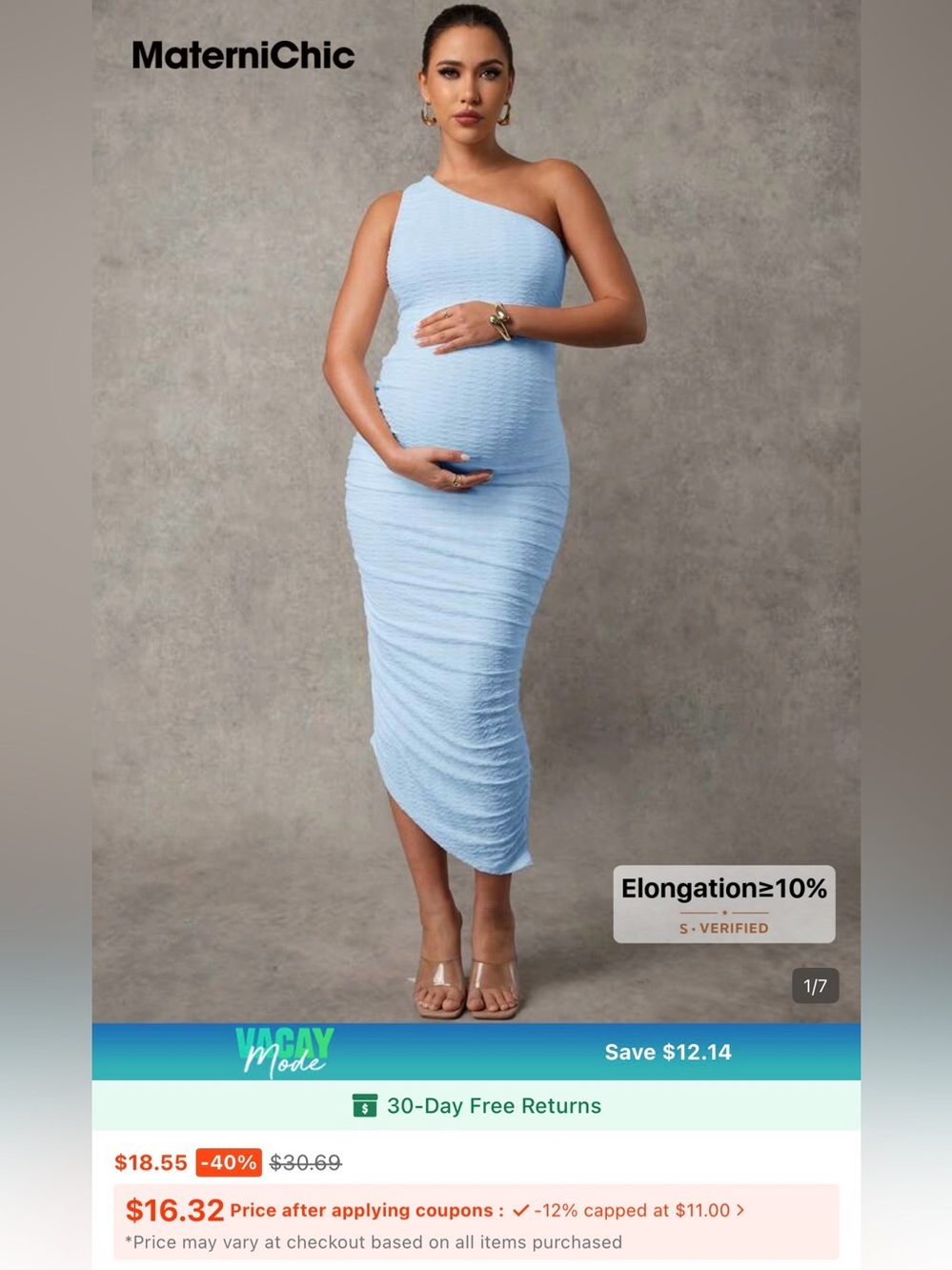 SHEIN Light Blue One-Shoulder Ruched Midi Dress